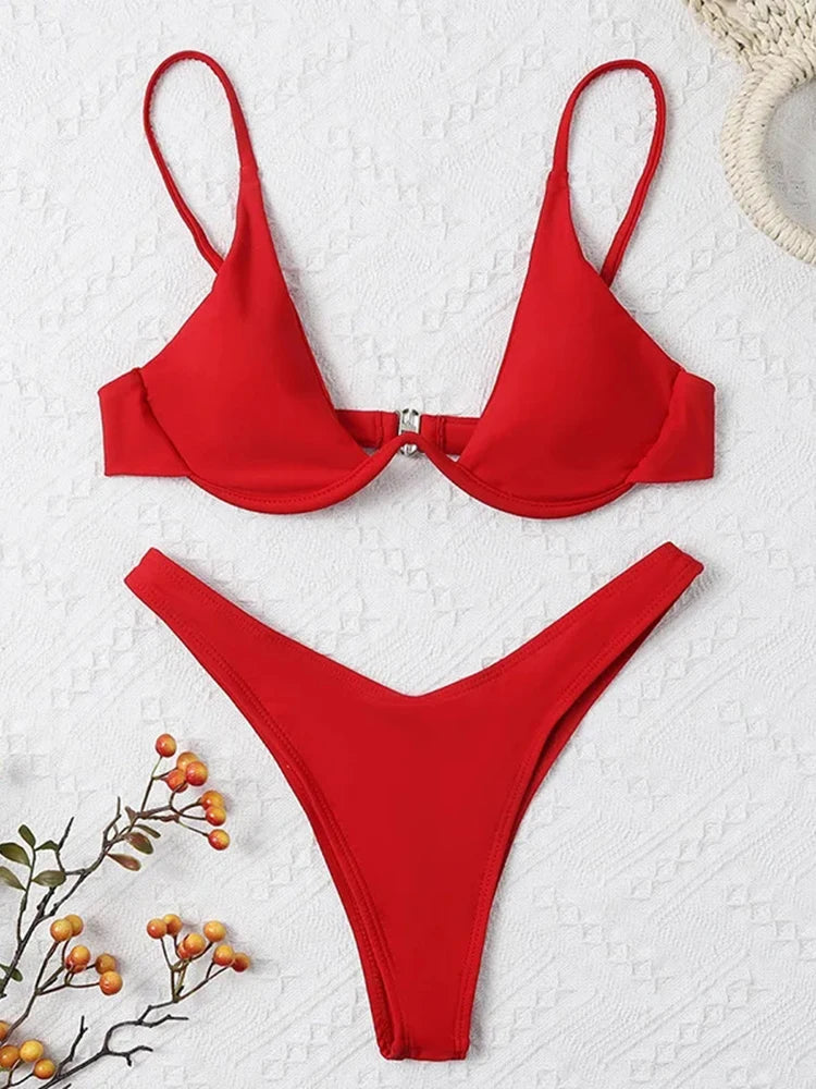 OIINAA Swimsuit Women Sexy Solid Bikini Set Two-piece Beachwear 2024 Summer Fashion Thong Swimwear Bather Bathing Suit Biquinis