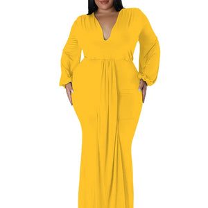 Wmstar Plus Size Party Dresses for Women Long Sleeve Stretch Sexy V Neck Elegant Maxi Dress Fall Clothes Wholesale Dropshipping