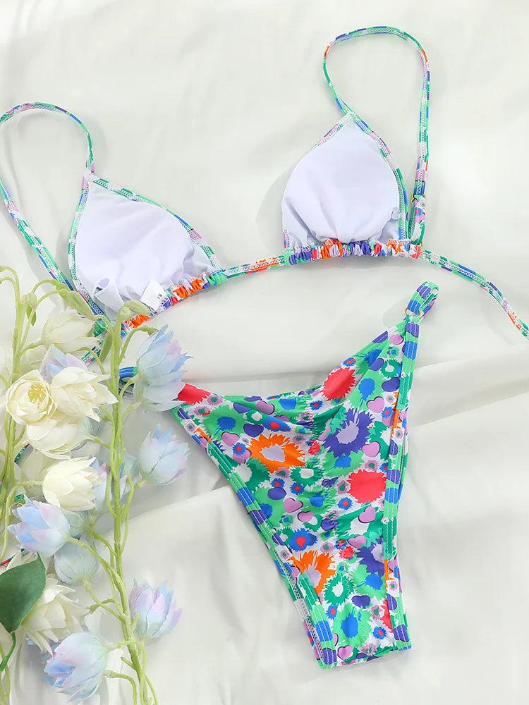 ZRTAK Print Bathing Suit Triangle Bikini Sets Sexy Swimwear Bikinis Thongs Women's Swimsuit Brazilian Biquinis Bandage Beachwear