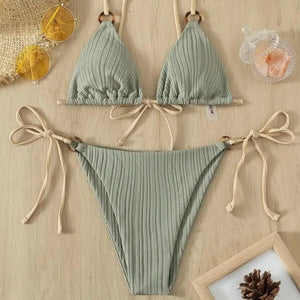 Beachwear 2 Pcs/Set Trendy Wireless Bathing Suit Two-piece Summer Bikini Set Solid Color   for Vacation