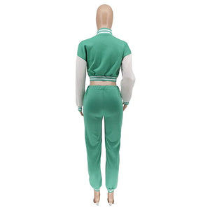 Patchwork Letter Printing Joggers Leisure Two-Piece Set Women's Sports Training Jogging Uniform Baseball Uniform Suit