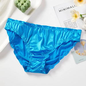 Fashion Low Waist Satin Silk Panties Solid Color Underpants Ruffles Briefs Underwear Women Lingeries Women's Panties Girl