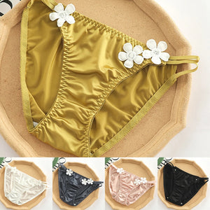 Sweet Women Sexy Flower Panties Smooth Satin Bikini Hombre Lingerie Breathable Low Waist Female Swimwear Beachwear Briefs 2023