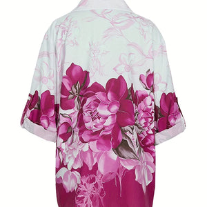 Plus Size 2024 Summer New Women's Printed Pattern Shirt Single Row Button Lapel Long Sleeve Shirt Polyester Material