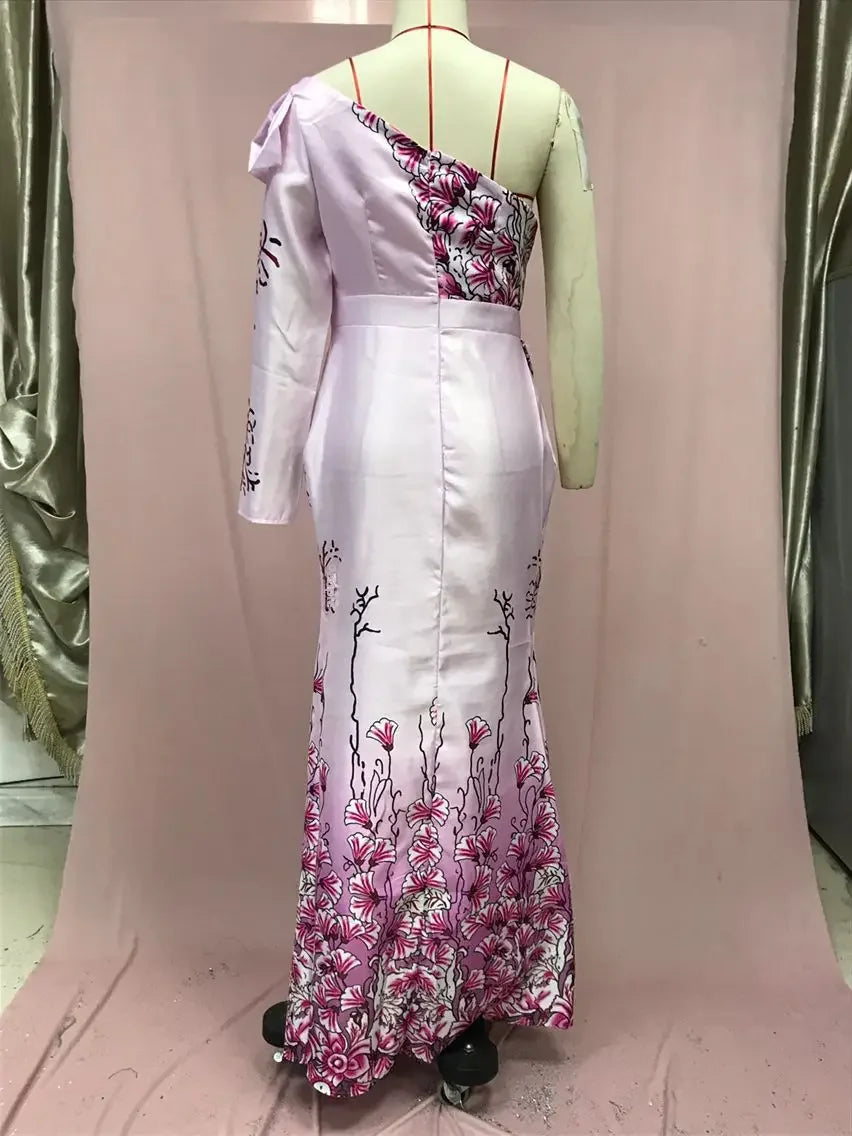 Plus Size 2024 New Women's Long Dress Ins Style European American Cross-border Printing Splicing Fish Tail Dress