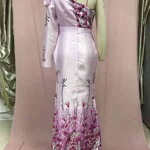 Plus Size 2024 New Women's Long Dress Ins Style European American Cross-border Printing Splicing Fish Tail Dress