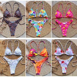 Micro Brazilian Mini Bikini Set Swimming Suits Pads Bikinis 2024 Push Up Bathing Suits Coffee String Swimwear Women Swimsuit