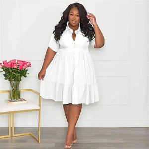 Wmstar Plus Size Summer Dresses Women's Clothing Solid Elegant Casual Cute Ball Gown Shirts Mini Dress Wholesale Dropshipping