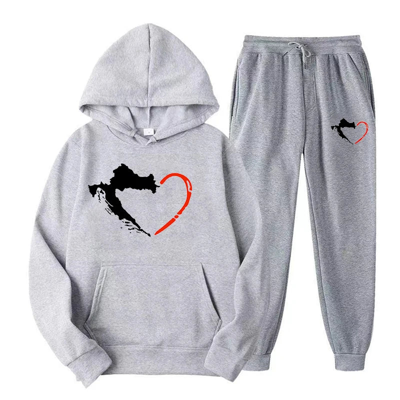 Hot Autumn Winter Womens Hoodie + Sweatpants 2-piece Sweat Suits  Hooded Jogging Sports Suits Fashion Printed Track Suits