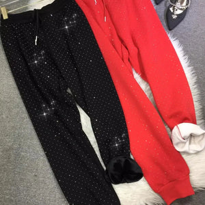 Plus Size L-4XL 150KG Women's Fleece Sweatpants 2024 New Red Diamond Stamping Harem Pants Autumn/winter Casual Female Trousers