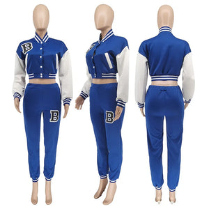 Patchwork Letter Printing Joggers Leisure Two-Piece Set Women's Sports Training Jogging Uniform Baseball Uniform Suit