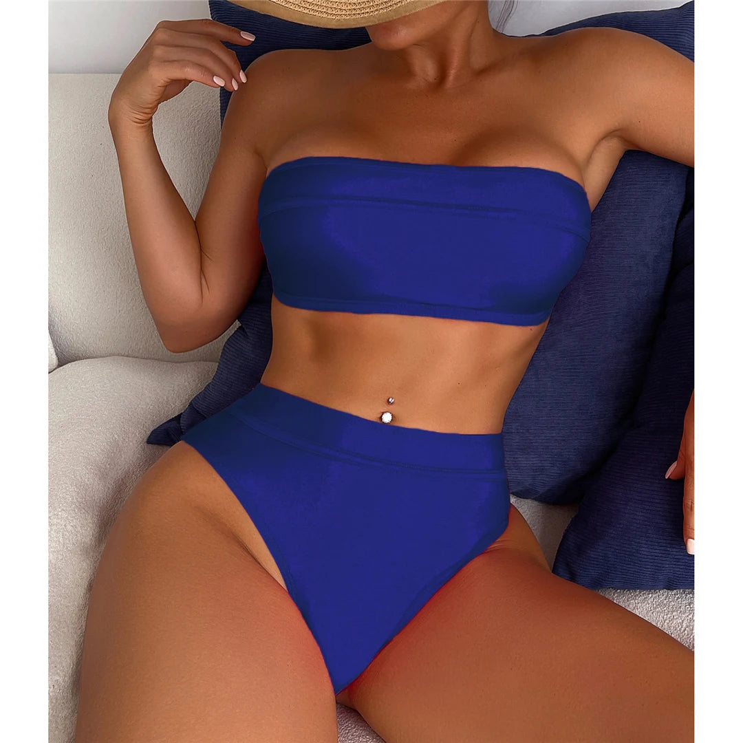 Sexy Bandeau High Leg Cut Female Swimsuit High Waist Bikini Women Swimwear Two-pieces Bikini set Bather Bathing Suit Swim K5444