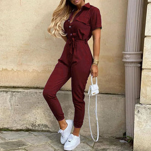 New Summer Jumpsuit Women Elegant Casual Lapel Buckle Printed Female Jumpsuit Woman Trousers Playsuit Overalls Bodysuit Romper