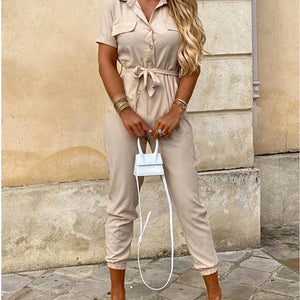 New Summer Jumpsuit Women Elegant Casual Lapel Buckle Printed Female Jumpsuit Woman Trousers Playsuit Overalls Bodysuit Romper