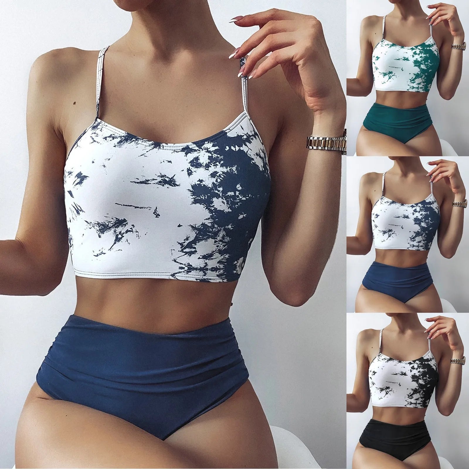 Women's Bikini Swimsuit Sunflower Swimwear Set Swimsuit Tie-dye Two Push-Up Print Piece Swimwears Ruffle Bikini Top with