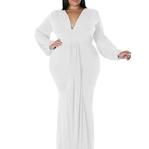 Wmstar Plus Size Party Dresses for Women Long Sleeve Stretch Sexy V Neck Elegant Maxi Dress Fall Clothes Wholesale Dropshipping