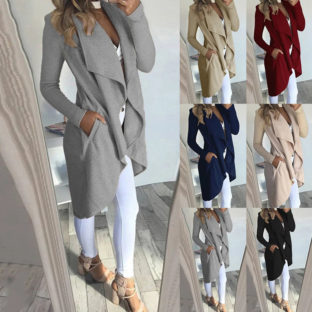 Women's Waterfall Lapel Trench Coat Ladies Cardigan Jacket Outwear Tops Plus Size Clothing Blazer Suit Clothes 2023-2024