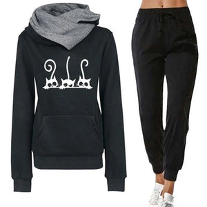 Women's Cute Cat Hooded Outfits Hoodies and Jogger Pants High Quality Ladies Daily Casual Sports Jogging Suit