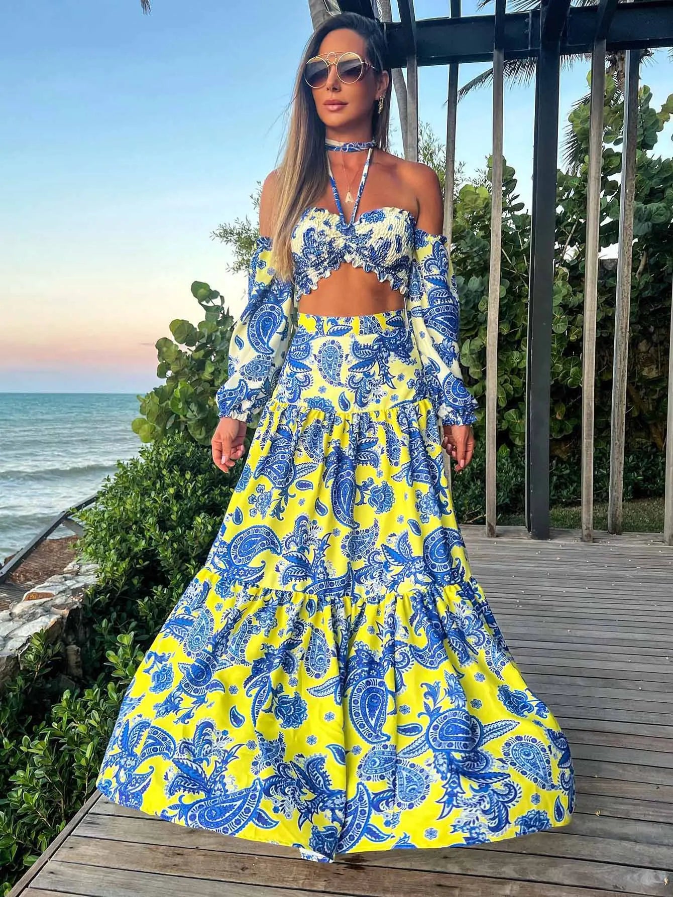 Dress Women Summer V Neck Spaghetti Strap Floral Sleeveless Casual Split Long Maxi Dress Halter Cover Up