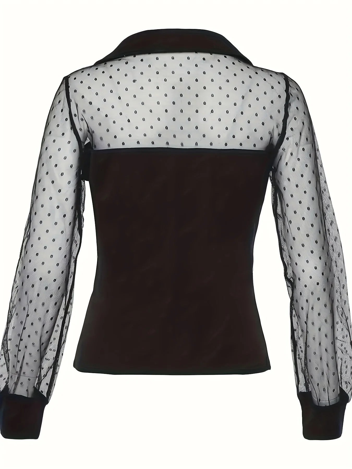 Plus Size Mesh Stitching Top, Casual Polka Dot Long Sleeve Top, Women's Plus Size Clothing