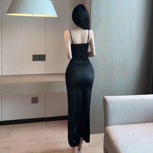 Summer Fashion Women Robe Sexy Sexy Goddess Split Long Dress Elegant Sweet Sexy Korean Women 2023 Spice Girls Dresses Y0XS