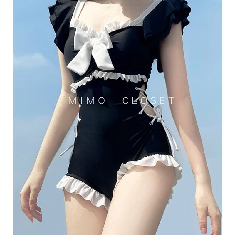 Kawaii Swimsuit Women Bikini One-Piece Monokini Sexy Push Up New Korean Fashion Swimwear Girls Padded Beach Wear Swimming Summer