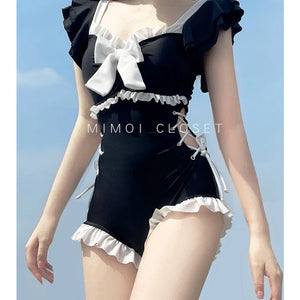 Kawaii Swimsuit Women Bikini One-Piece Monokini Sexy Push Up New Korean Fashion Swimwear Girls Padded Beach Wear Swimming Summer