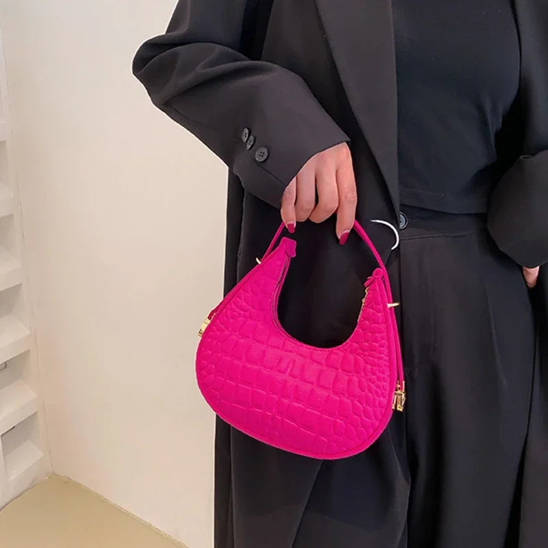 Fashion Luxury Design Felt Shoulder Hobo Bag Women Clutch Handbag Purse Female Solid Color Underarm Bag Small Shopper Tote