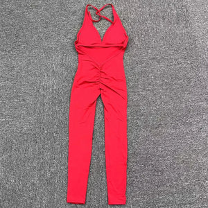 Sexy Backless Scrunch Sporty Jumpsuit Raises Butt One Piece Women Clothing Sleeveless Gym Fitness Yoga Dance Overalls Black Red