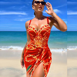 2023 New 2PC Push Up Women Bikini Set Skirt Floral Printed Bikinis Strappy Bandage Swimwear Brazilian Biquini Bathing Suit