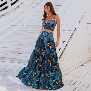 Dress Women Summer V Neck Spaghetti Strap Floral Sleeveless Casual Split Long Maxi Dress Halter Cover Up