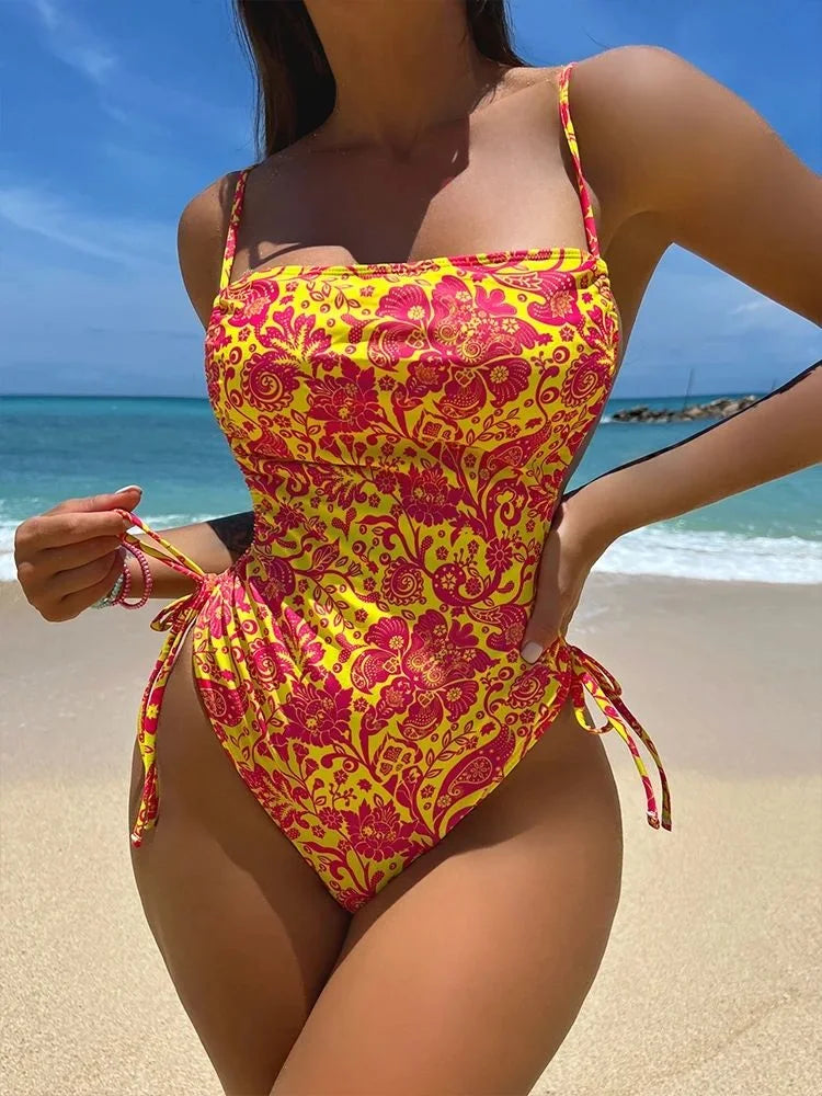 CHICHIC Tropical Plants Paisley Print One Piece Swimsuit Women Tummy Control Sexy Beachwear Vintage Bathing Suit Swimwear 2024