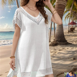 White Pareo Beachwear Hoel V-neck Luxury Swimsuit Cover Up 2024 Trend Split Tunic Blue Kimono Sun Dress Solid Cover-ups Sundress