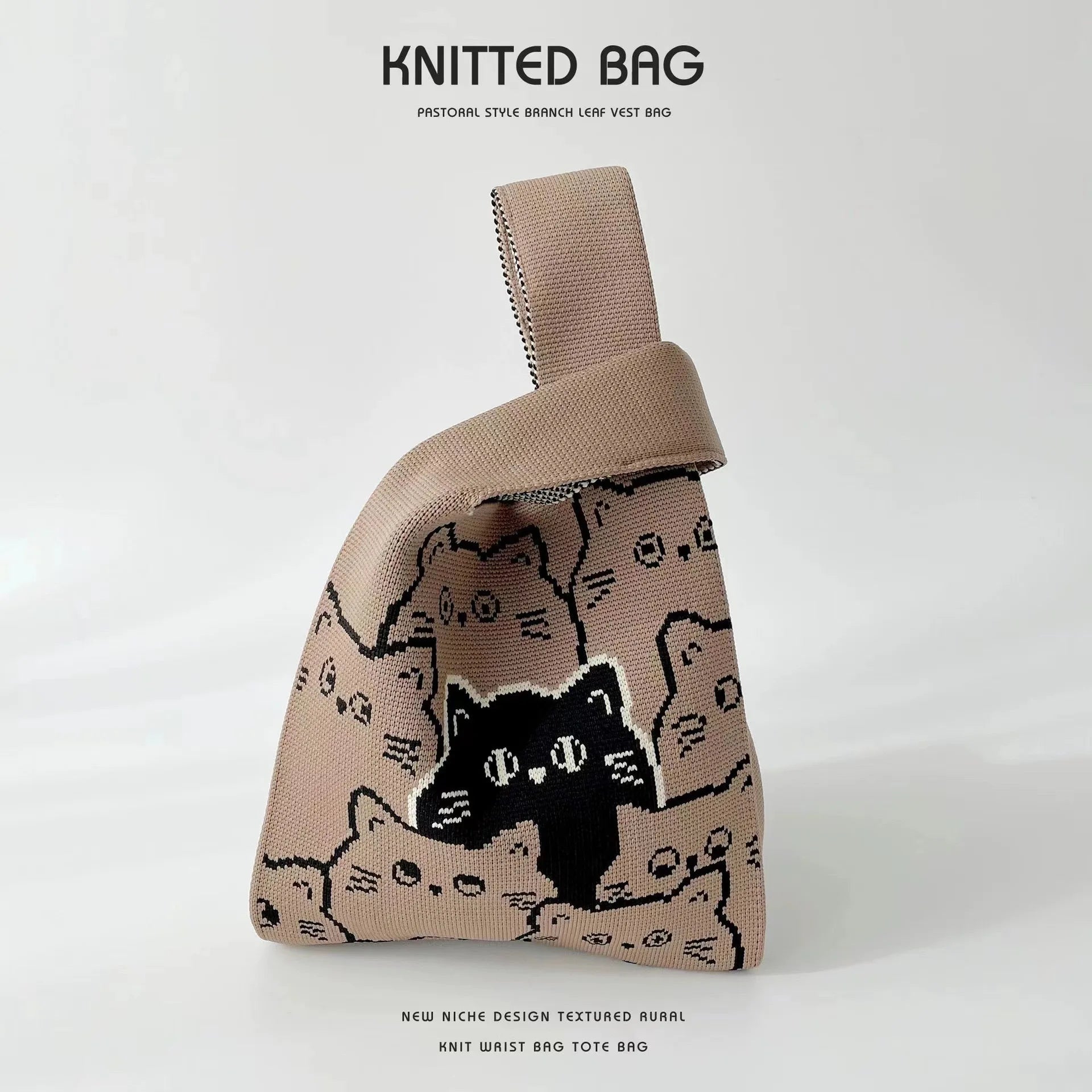 Women'S Knot Wrist Bag Tote Handmade Knitted Bag Portable Mini Striped  Bucket Phone Bags Large Capacity Autumn Winter Handbags