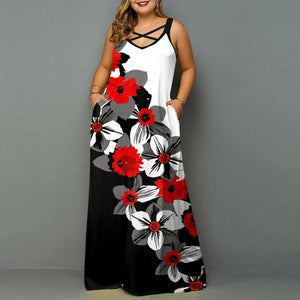 Plus Size Sexy Camisole Dress for Women Clothing 2024 Summer Beach Vacation Female Large Size Long Skirt Oversized Floral Dress