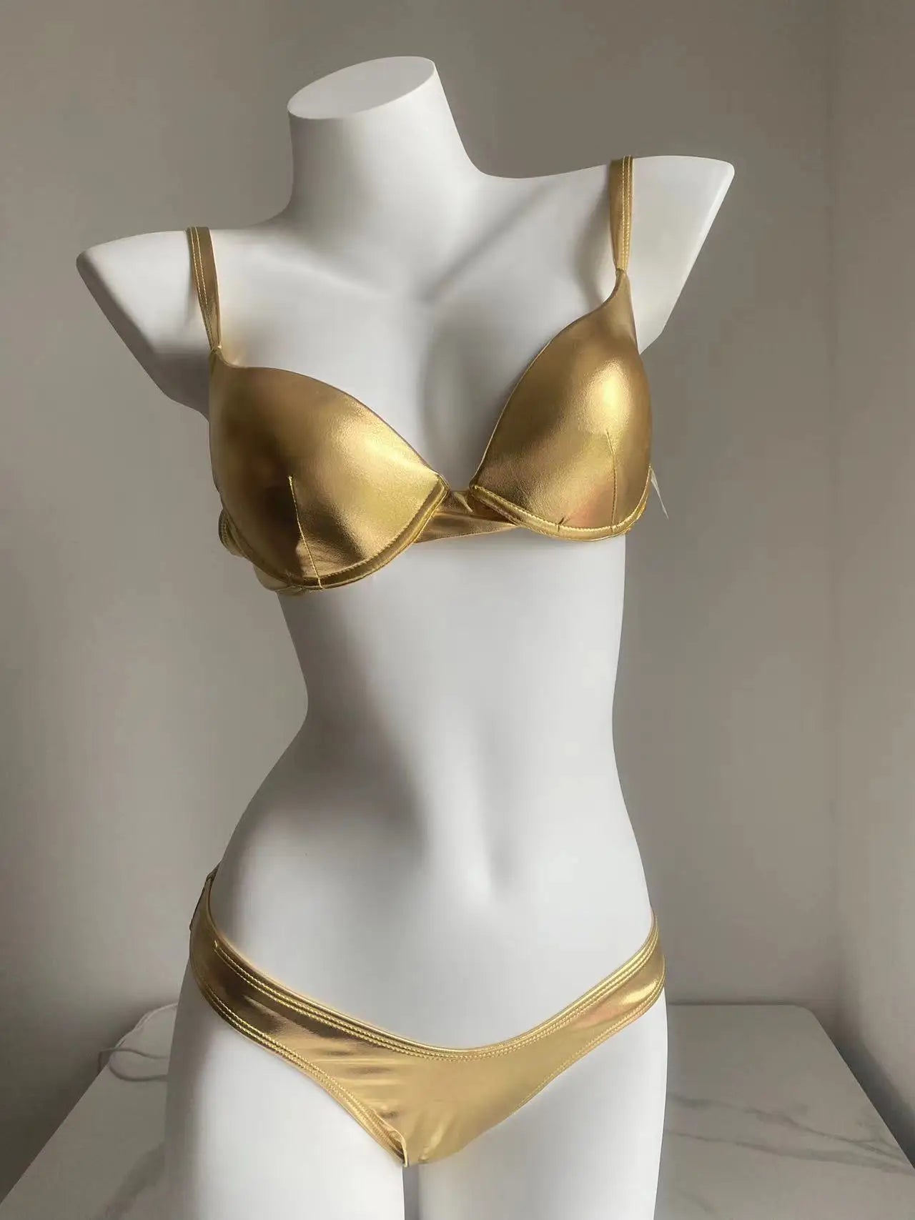 Metallic Summer Push Up Padded Bra Bathing Suit Beach Wear Women Sexy Thong Bikini Set Silver Gold Dropshipping Biquini Swimwear