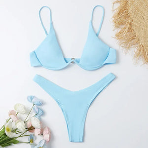 OIINAA Swimsuit Women Sexy Solid Bikini Set Two-piece Beachwear 2024 Summer Fashion Thong Swimwear Bather Bathing Suit Biquinis