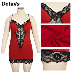 Plus Size Sexy Club Basis Dress for Women 2023 Large Size Lace Camisole Pajamas Short Mini Skirt Sleepwear Female Clothing