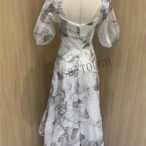 Summer Floral Print Dress Women Sexy French Style Vintage Party Midi Dresses Casual Korean Fashion Elegant Retro Dress 2024 New