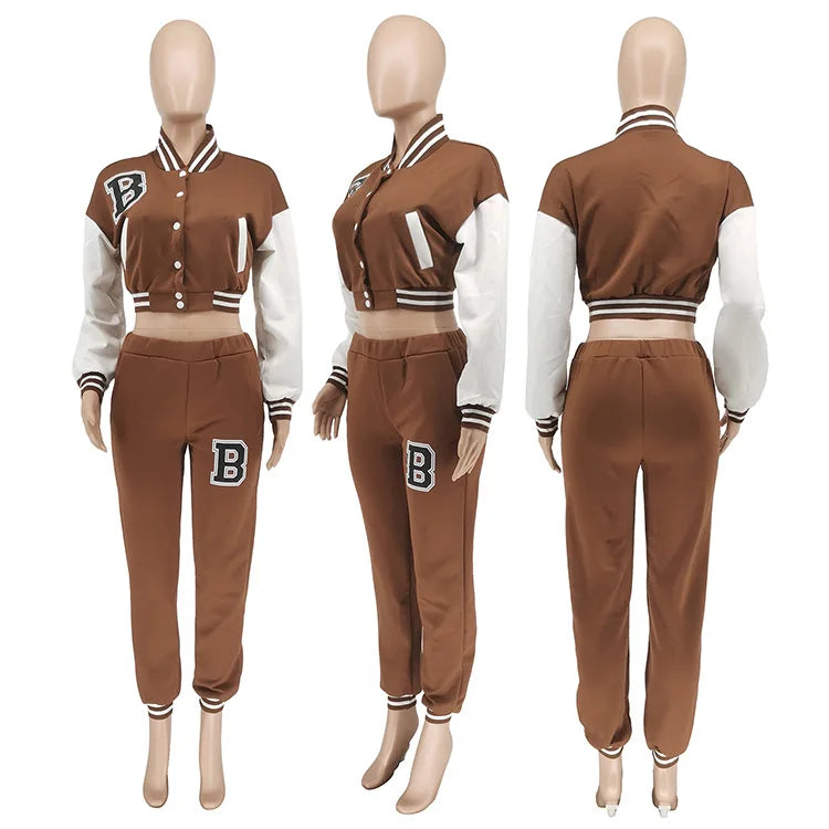 Patchwork Letter Printing Joggers Leisure Two-Piece Set Women's Sports Training Jogging Uniform Baseball Uniform Suit