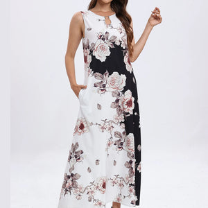 2023 Plus Size Autumn Winter Long Dress Women White Long Sleeve O-neck Pocket Elegant Dresses Casual Flowers Print Vintage Dress