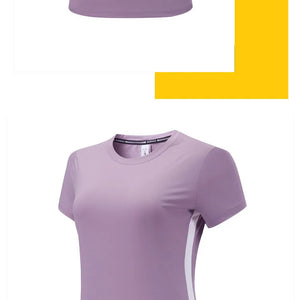 (S-2XL)Women Quick Dry Ice Silk Sport T-shirt Breathable Yoga Tees Shirts Gym Workout Running Short Sleeve Fitness Tops MM715