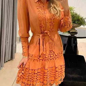 Spring Autumn Hollow Out Floral Solid Color Fashion Casual Sexy Lace Patch Shirt Dress Mini Dress Y2k Party Holiday Vestido