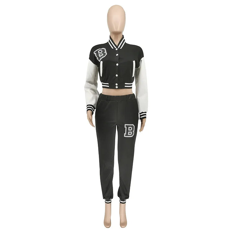 Patchwork Letter Printing Joggers Leisure Two-Piece Set Women's Sports Training Jogging Uniform Baseball Uniform Suit