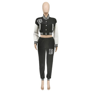 Patchwork Letter Printing Joggers Leisure Two-Piece Set Women's Sports Training Jogging Uniform Baseball Uniform Suit