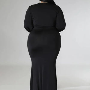 Wmstar Plus Size Party Dresses for Women Long Sleeve Stretch Sexy V Neck Elegant Maxi Dress Fall Clothes Wholesale Dropshipping