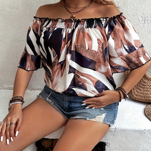 Plus Size Summer Elegant Shirt Off the Shoulder Casual Fashion Vacation Tops Female Curve Clothing