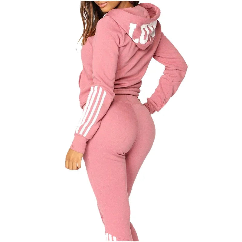 Women Sportswear Two Pieces Set 2023 Autumn Fashion Solid Color Zip Up Sweatshirts Casual Training Jogging Female Outerwear Suit