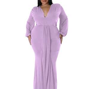 Wmstar Plus Size Party Dresses for Women Long Sleeve Stretch Sexy V Neck Elegant Maxi Dress Fall Clothes Wholesale Dropshipping