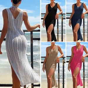 Summer Knitted Beach Dress Women Elegant Fashion Long Dresses Summer Slim Bohemian Holiday Outfits 2024 Beachwear Cover Ups